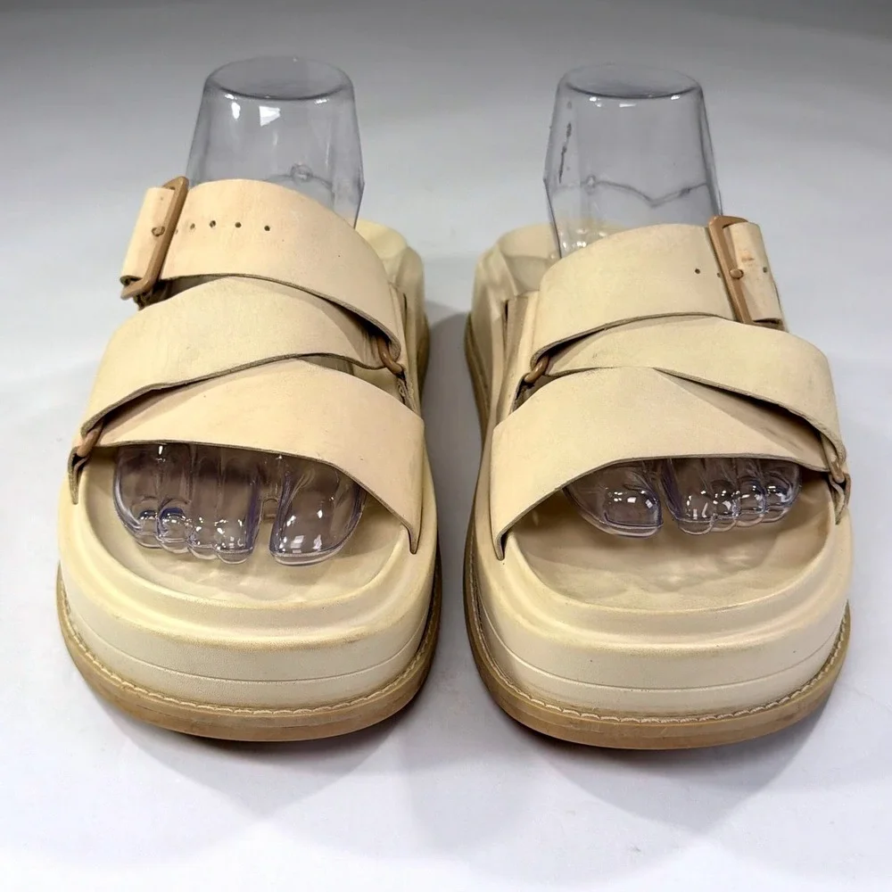 Chaco Townes Midform Slide Sandals Womens 10 Tan Beige Leather Buckle Chunky